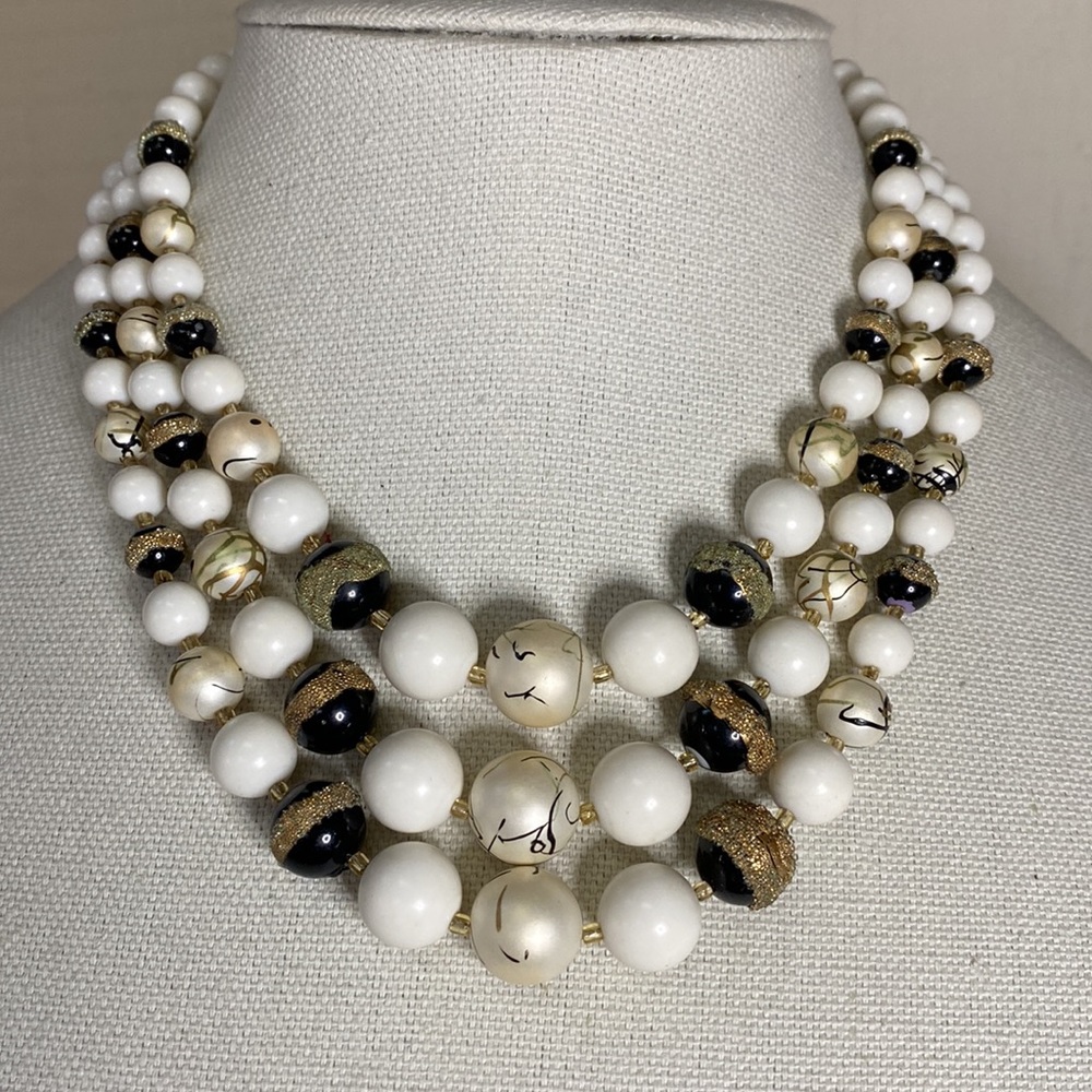 Vintage multi strand 50’s necklace earrings set